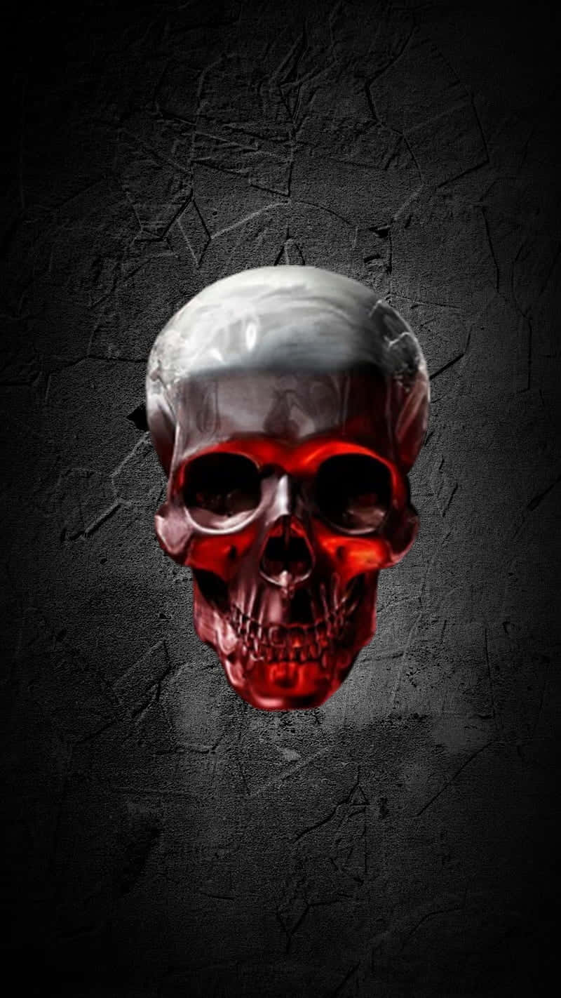 A Skull With Red Eyes On A Dark Background Wallpaper