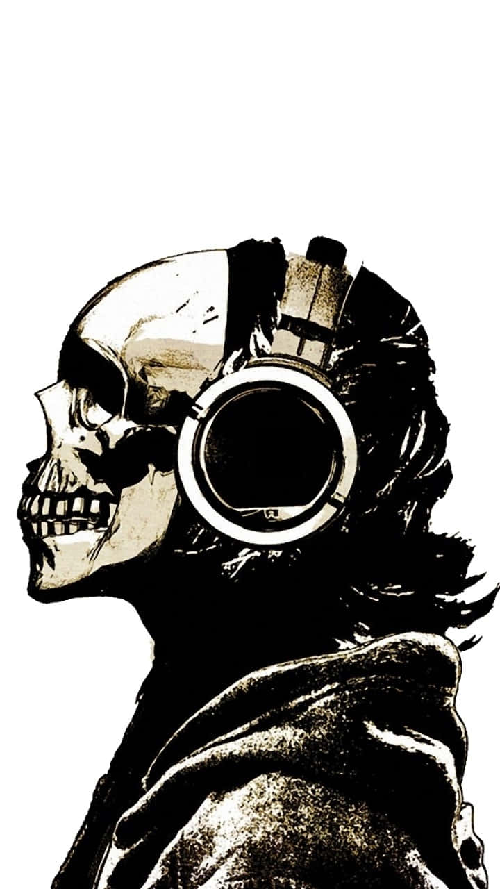 A Skull With Headphones On Is Wearing Headphones Wallpaper