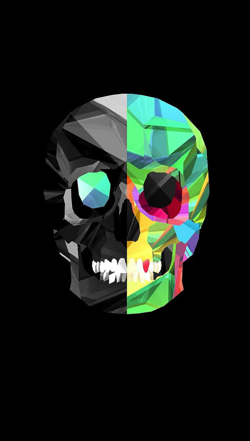 A Skull With Colorful Geometric Shapes On A Black Background Wallpaper