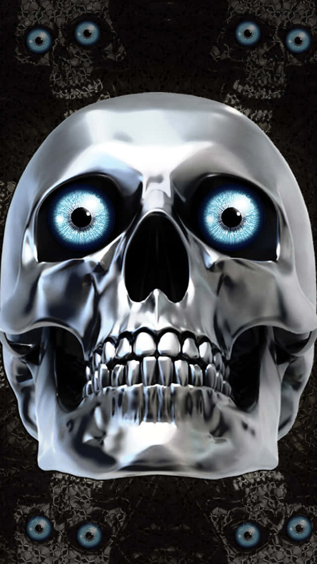 A Skull With Blue Eyes On A Black Background Wallpaper