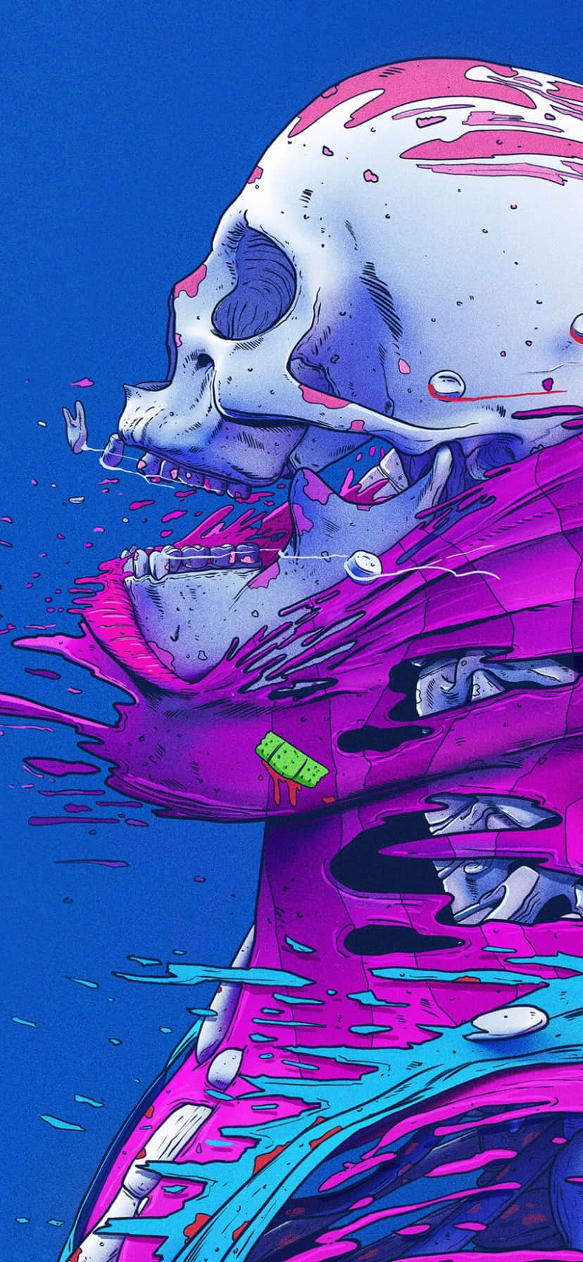 A Skeleton With A Pink And Blue Background Wallpaper