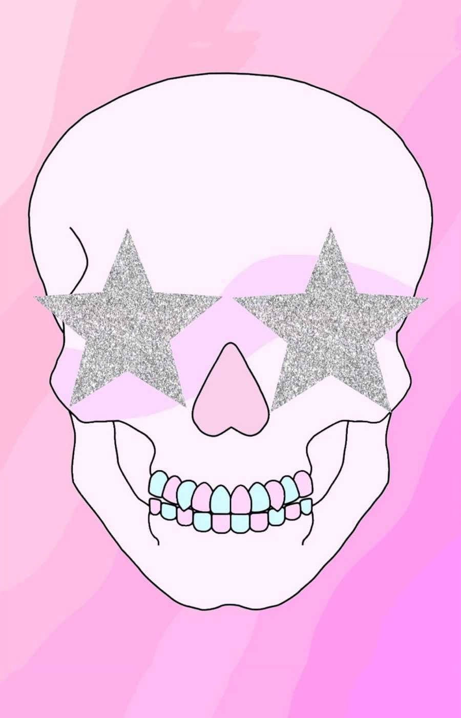 Skull Preppy Pfp Pink And Purple Star Eyes Wallpaper