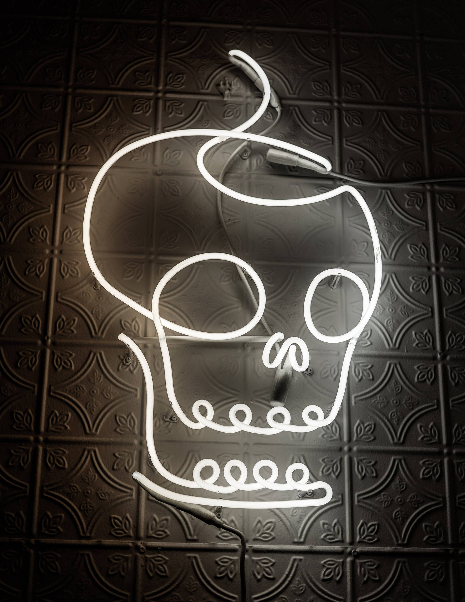 Skull White Neon Aesthetic Wallpaper