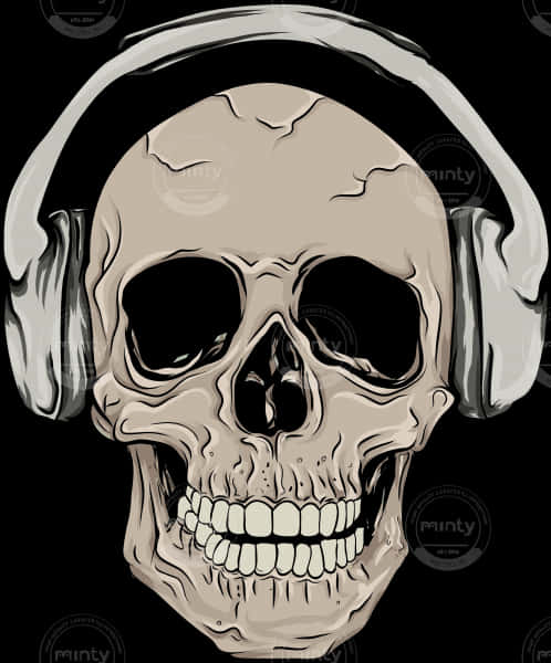 Skull Wearing Headphones Artwork PNG