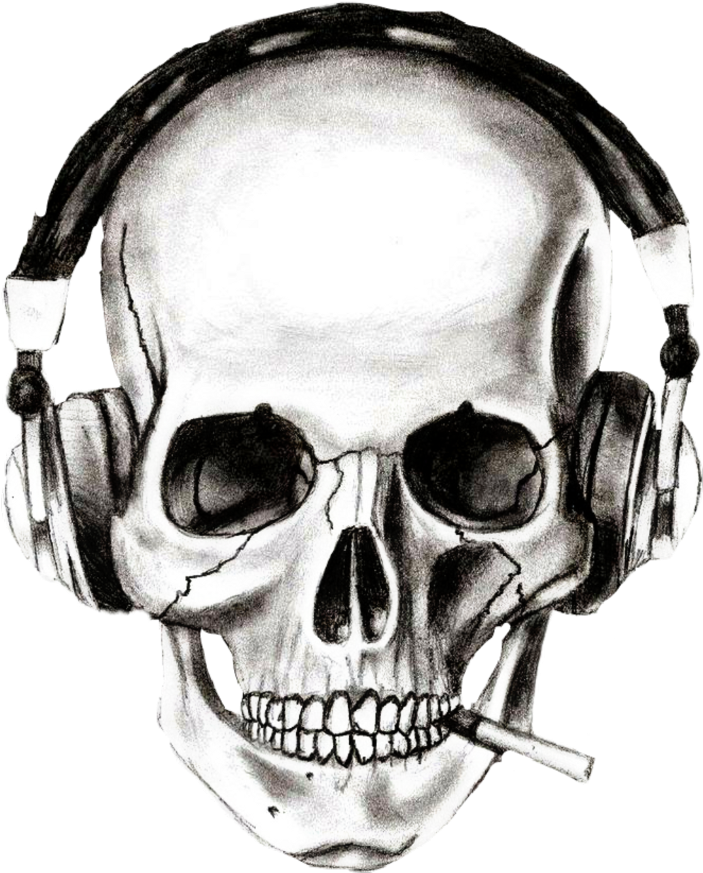 Skull_with_ Headphones_and_ Cigarette PNG