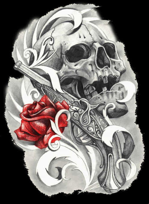 Skulland Rose Tattoo Design PNG