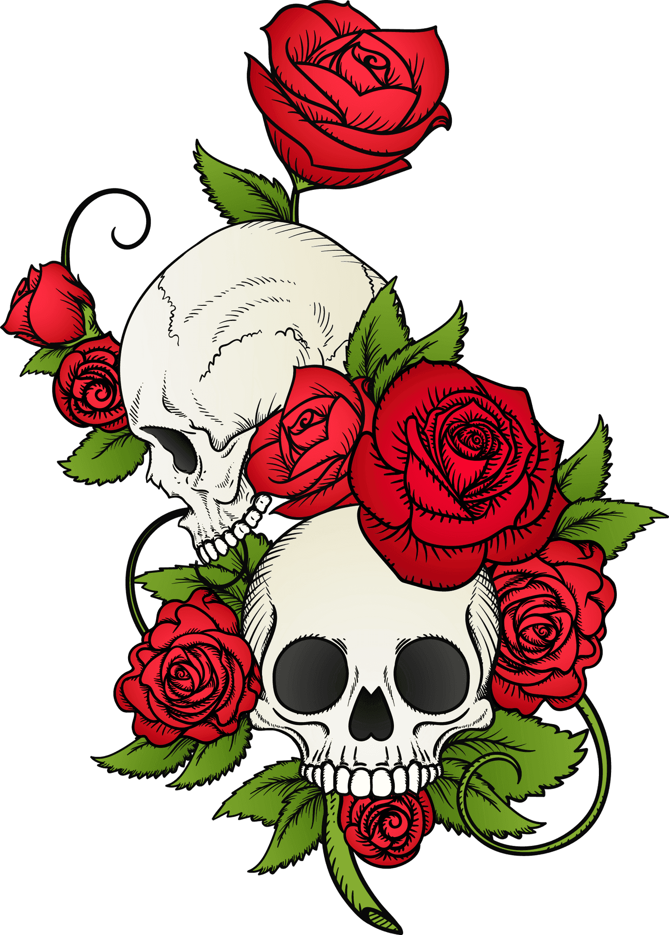 Skulland Roses Tattoo Design PNG