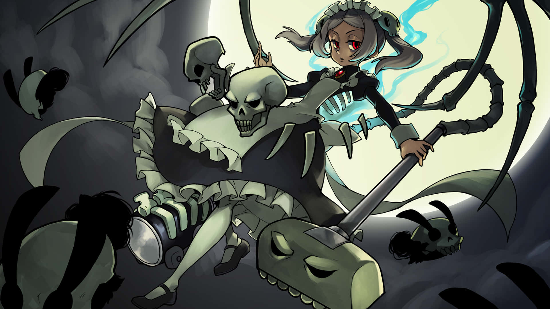 A Girl With A Skeleton And A Sword Wallpaper