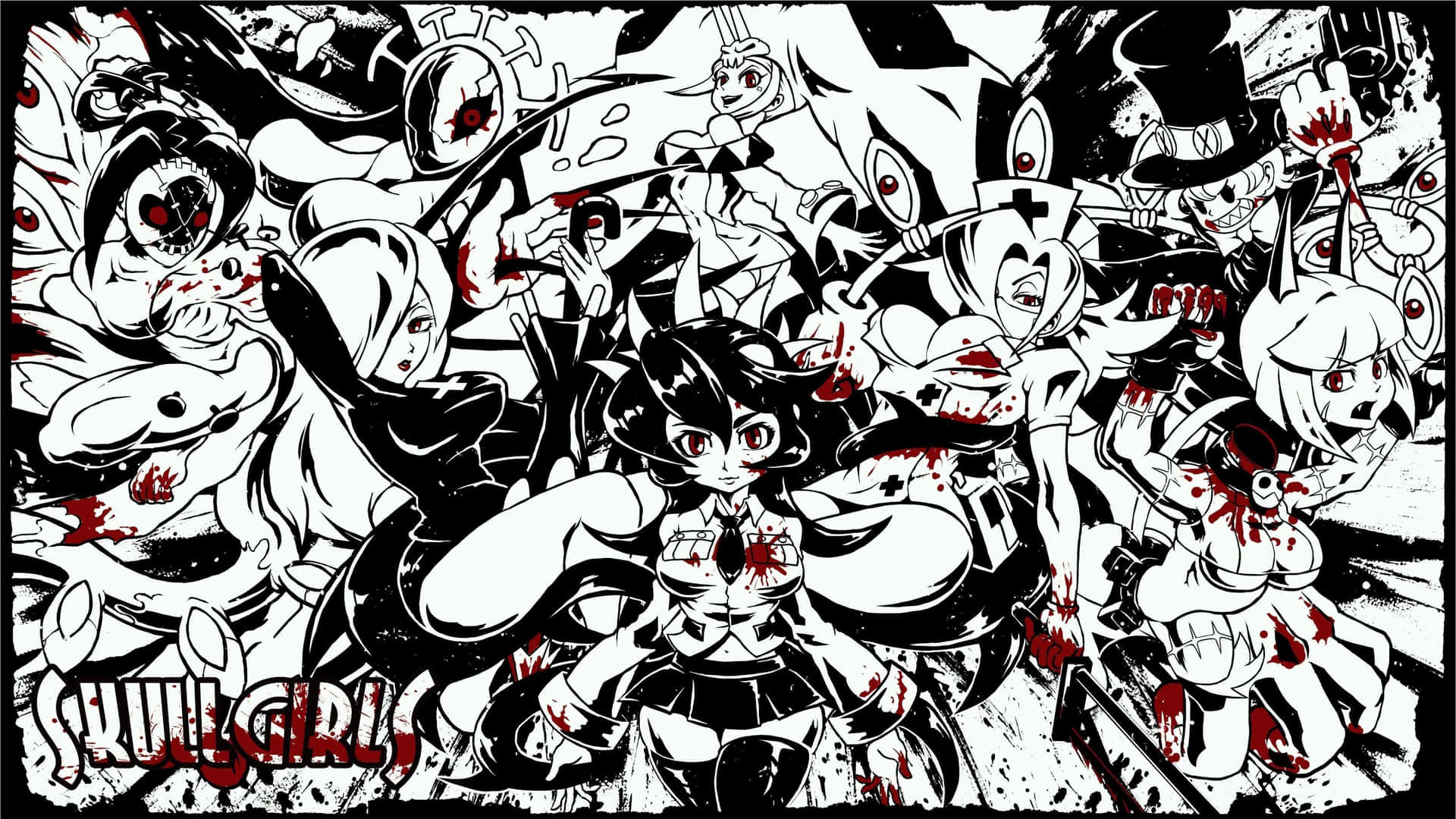 Several Characters Collage Of Skullgirls Wallpaper