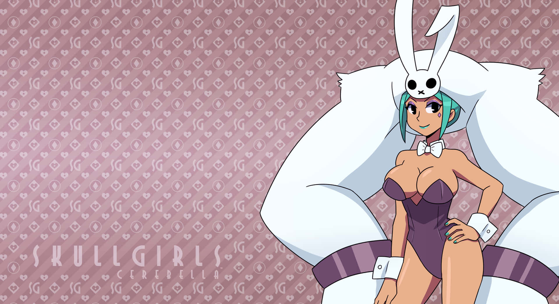 An action-packed moment from Skullgirls featuring four iconic characters Wallpaper