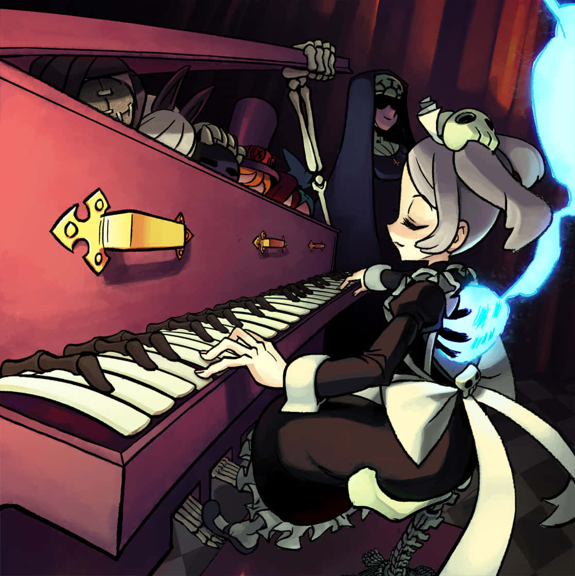 Skullgirls Bloody Marie Plays Piano Wallpaper