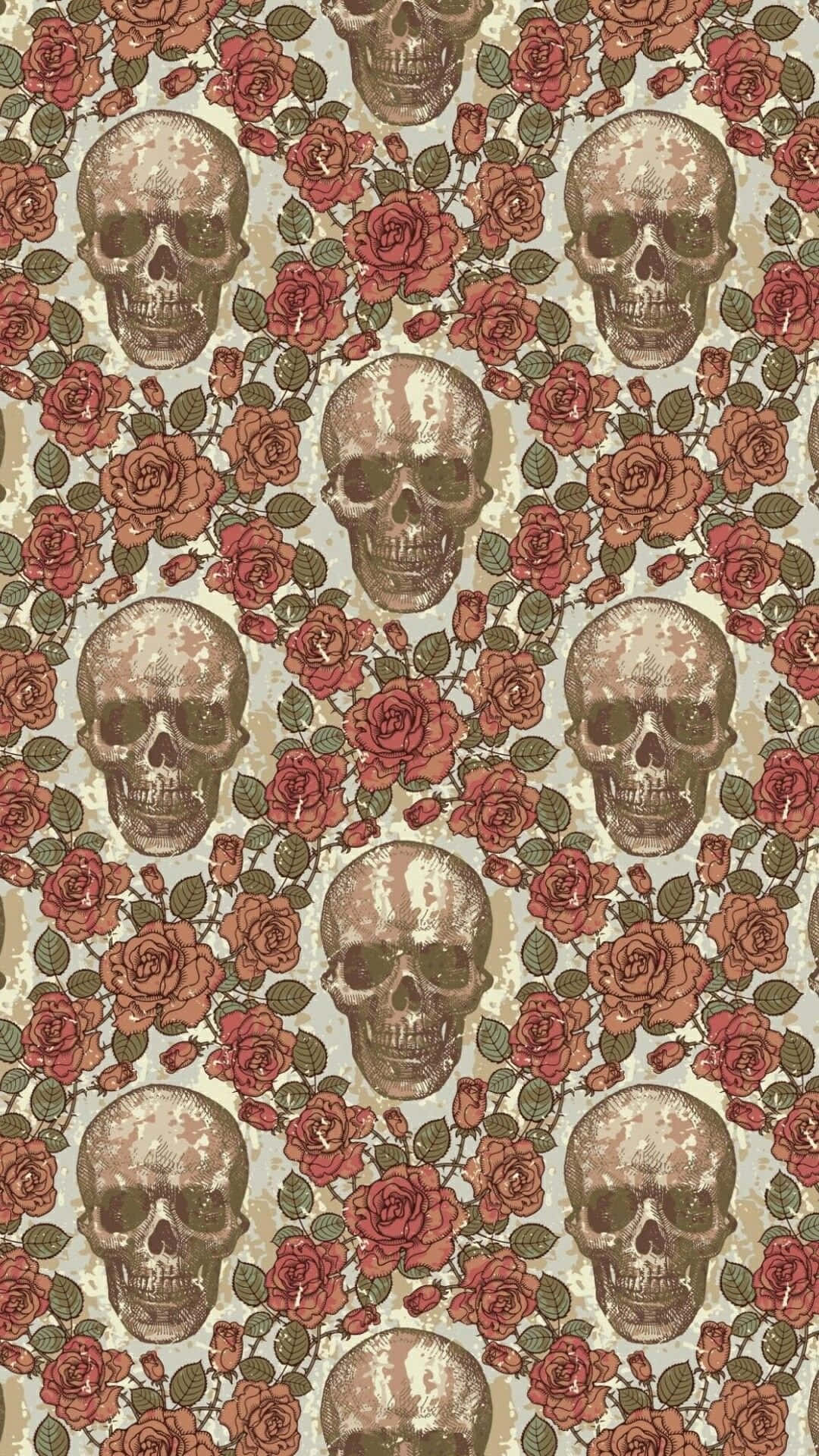 Skulls And Roses Pattern Wallpaper