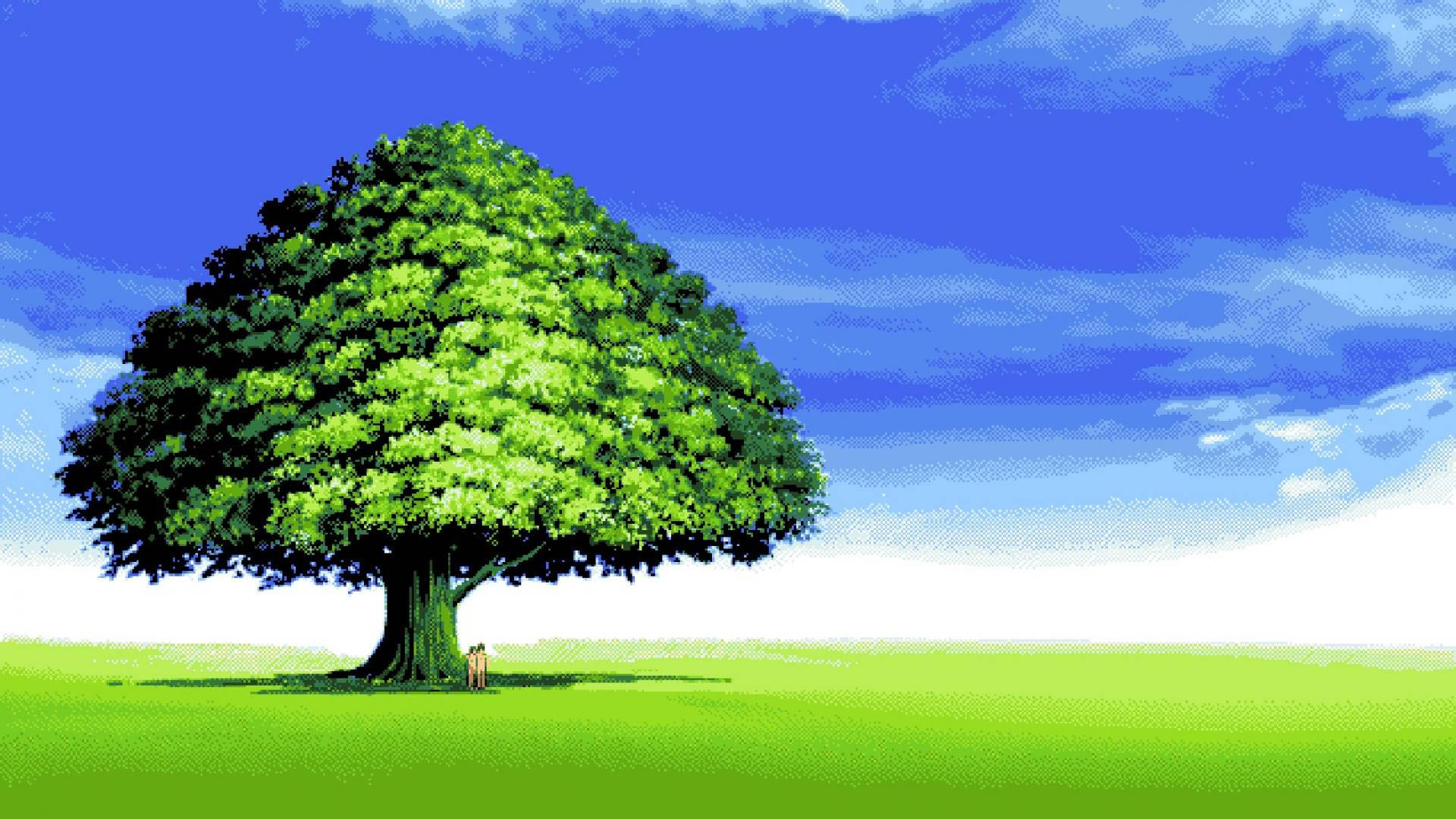 Sky And Tree Landscape Pixel Art