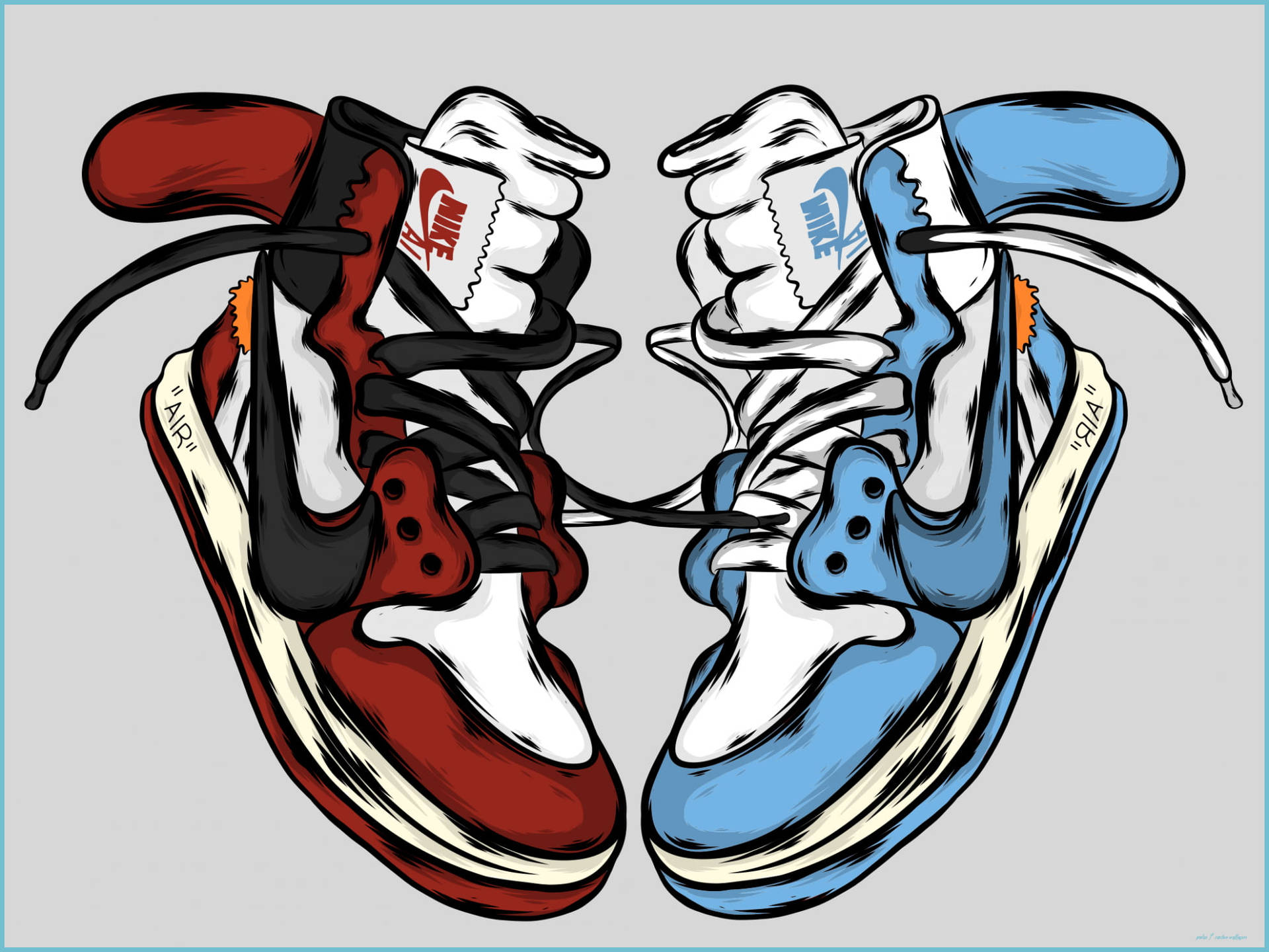 Download Sky Blue And Red Nike Cartoon Shoes Wallpaper | Wallpapers.com