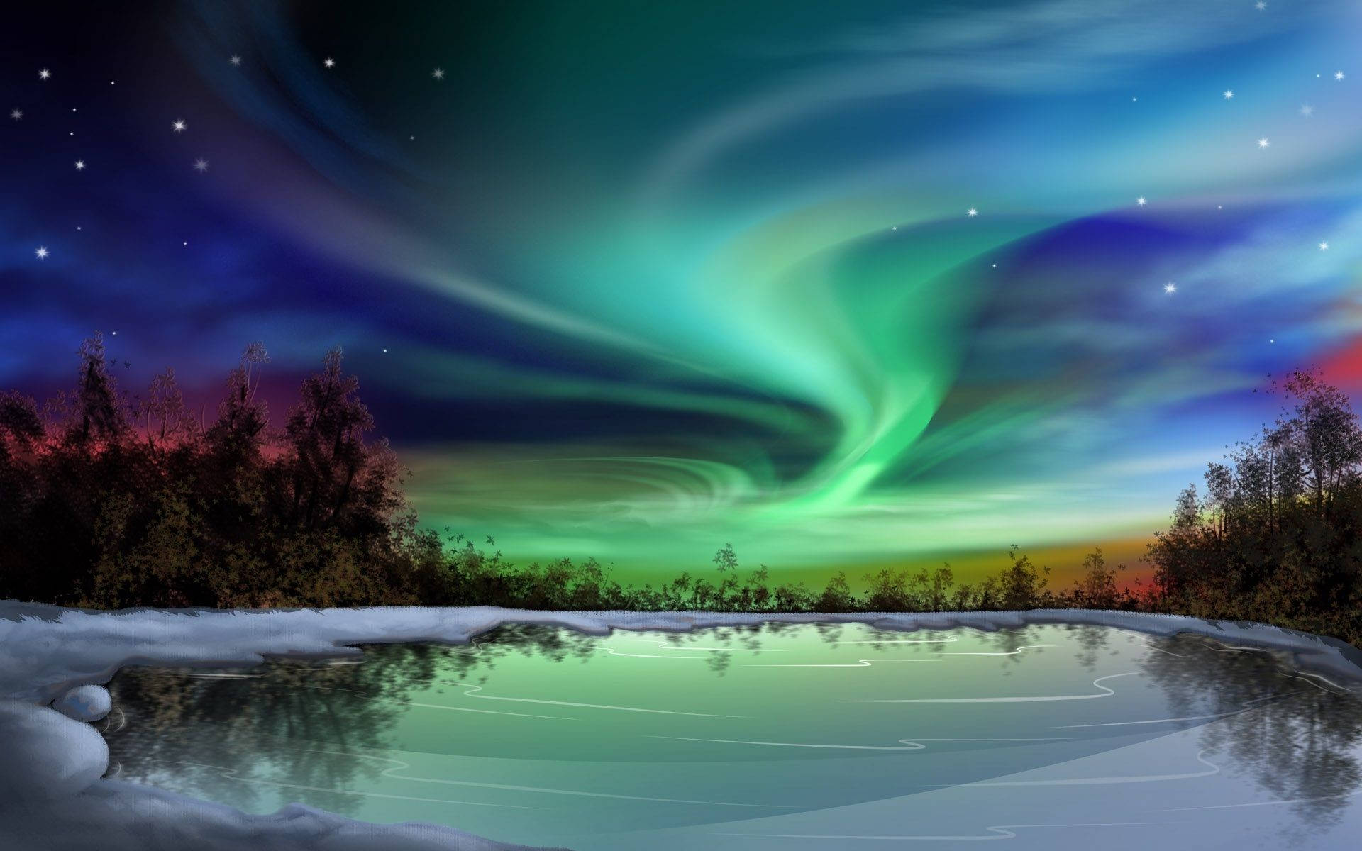 Sky Hd With Aurora Borealis Wallpaper