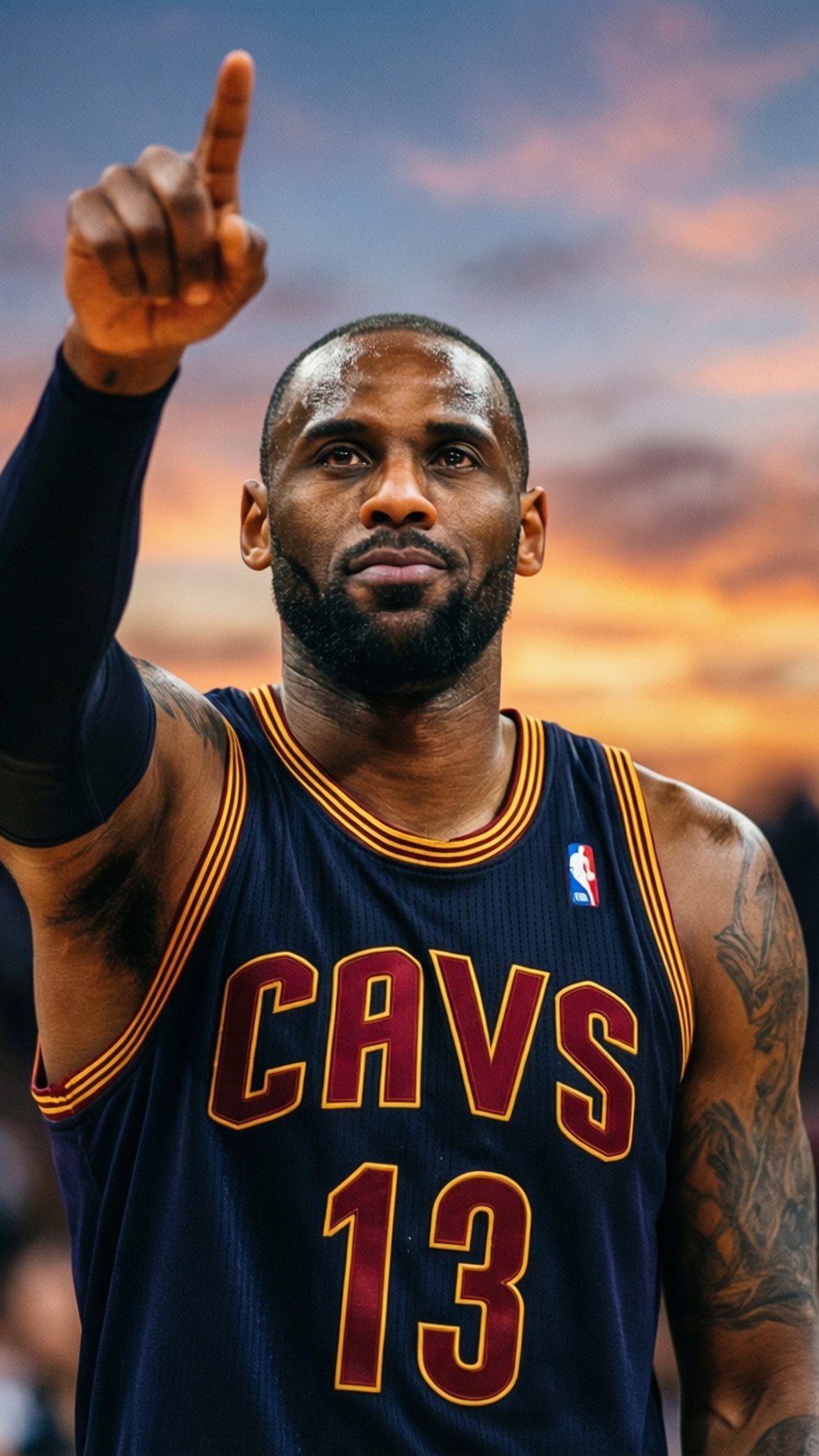 Punto del Cielo Sfondi — Lebron James che punta al cielo in tributo dopo una vittoria.