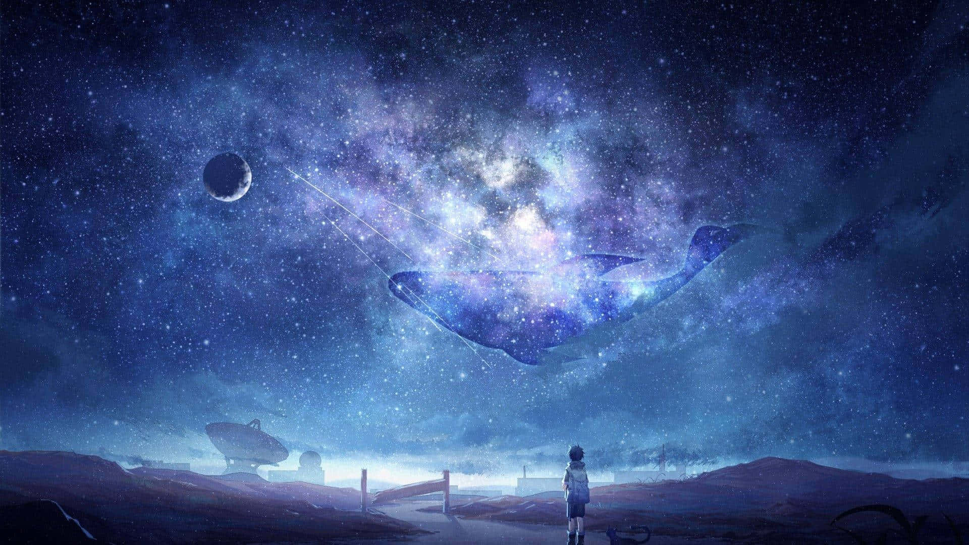 1. Nat Anime med Flyvende Hvaler På Himmelen Wallpaper