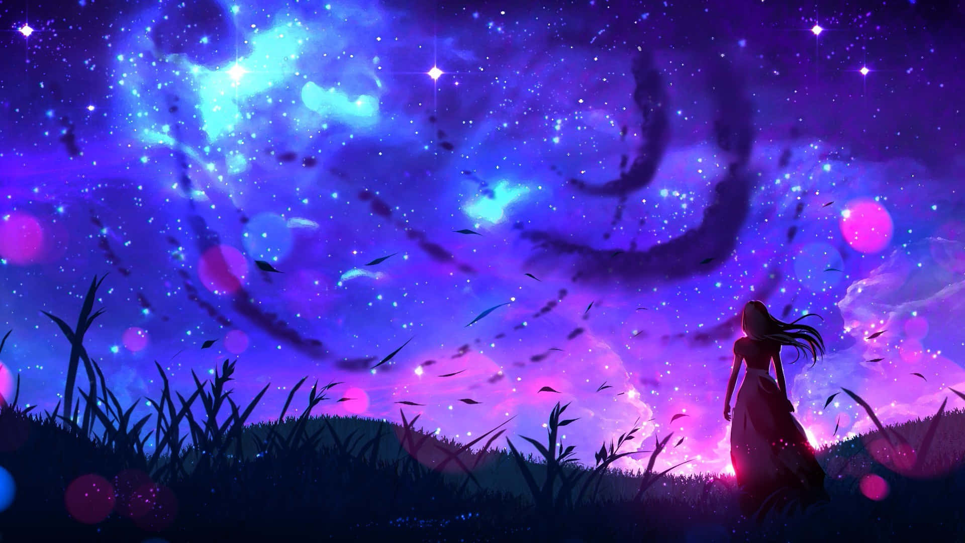 Himmelmit Wirbelnden Wolken Nacht Anime Wallpaper