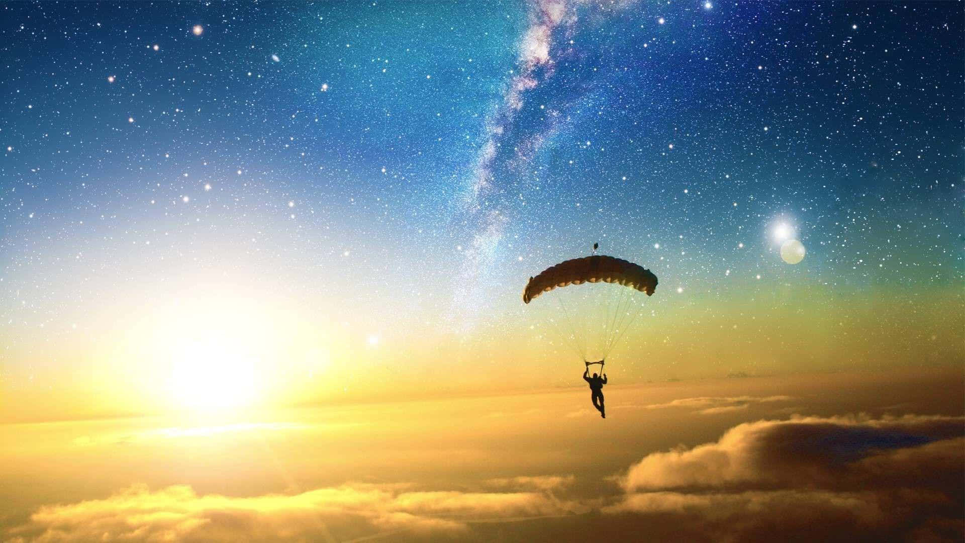 Skydiving Silhouette Sunset View Wallpaper