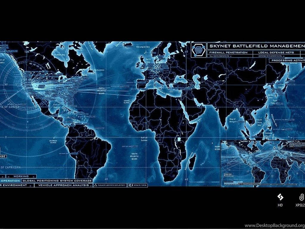 Skynet Black And Blue World Map