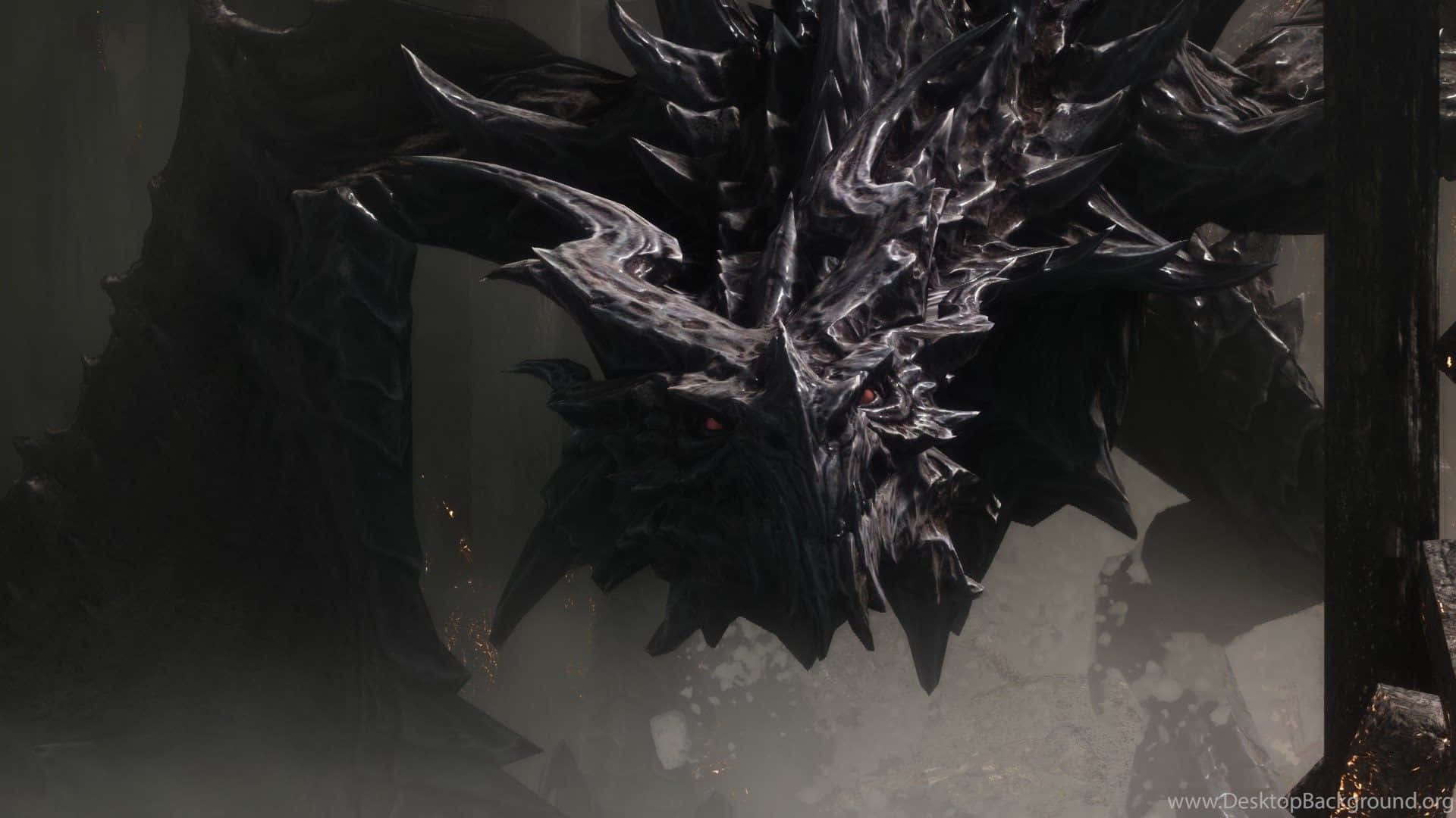 Alduin, the World-Eater Dragon, Unleashes His Wrath in Skyrim Wallpaper