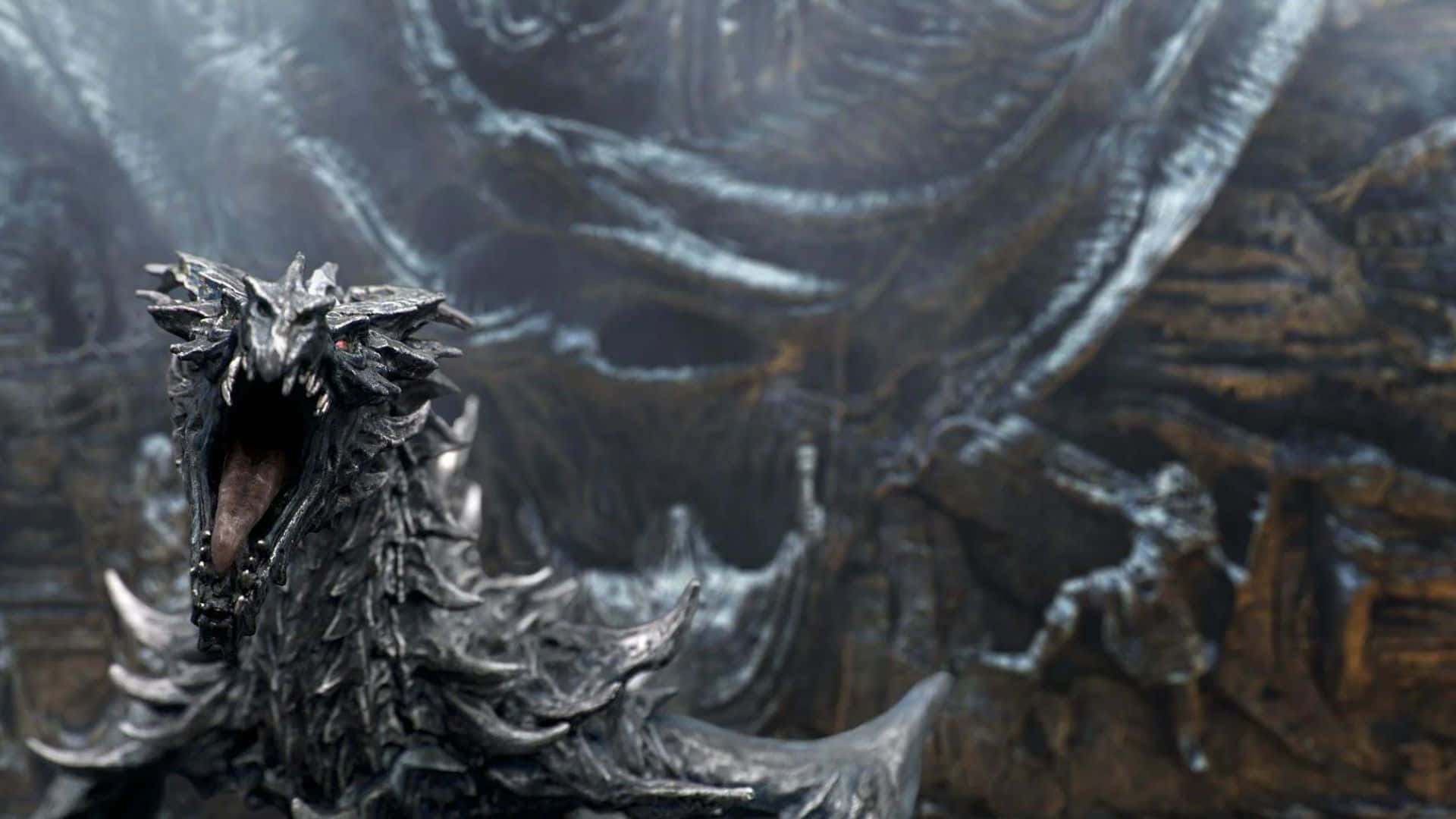 Alduin, the World Eater, unleashes his fiery wrath in Skyrim Wallpaper