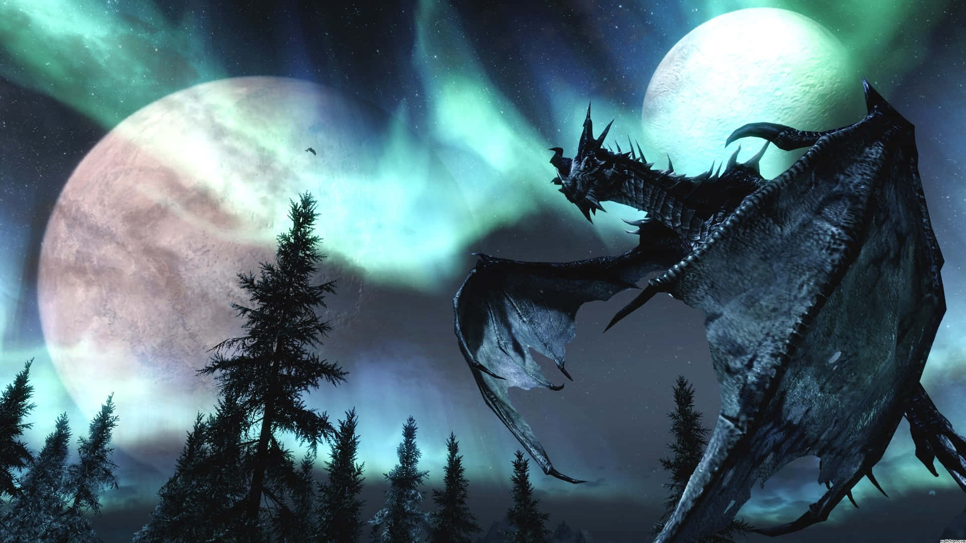 Elpoderoso Alduin, El Dragón Devorador De Mundos En Skyrim. Fondo de pantalla