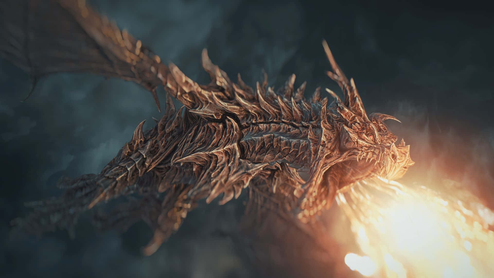 Alduin, the World-Eater, dominating the skies in Skyrim Wallpaper