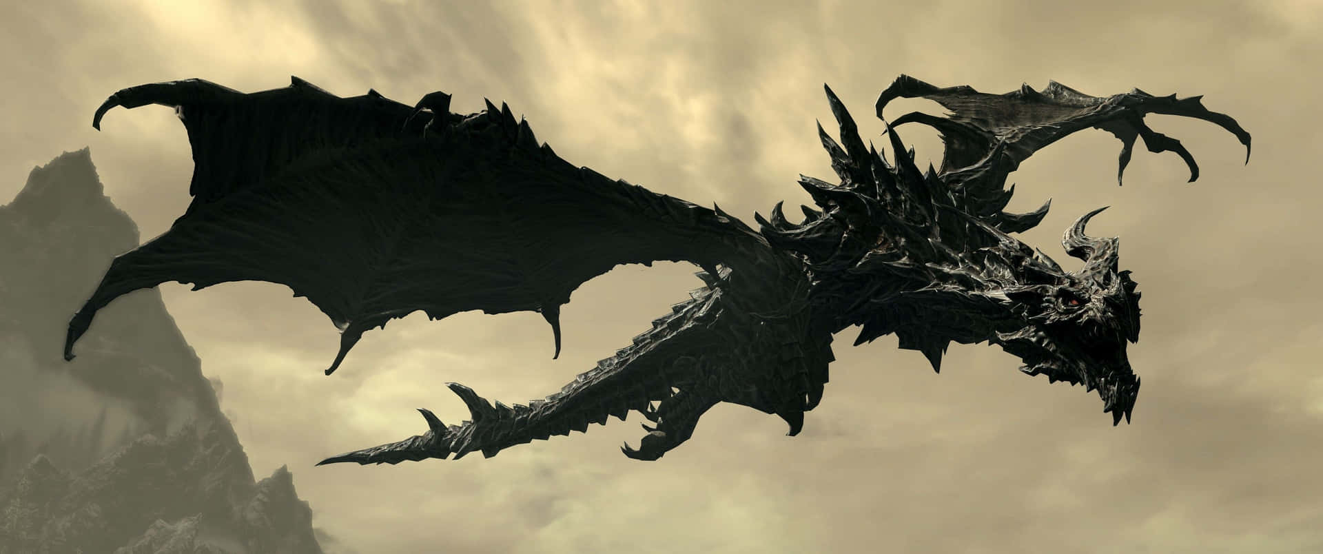 "Alduin, the World-Eater, looms above in the skies of Skyrim" Wallpaper