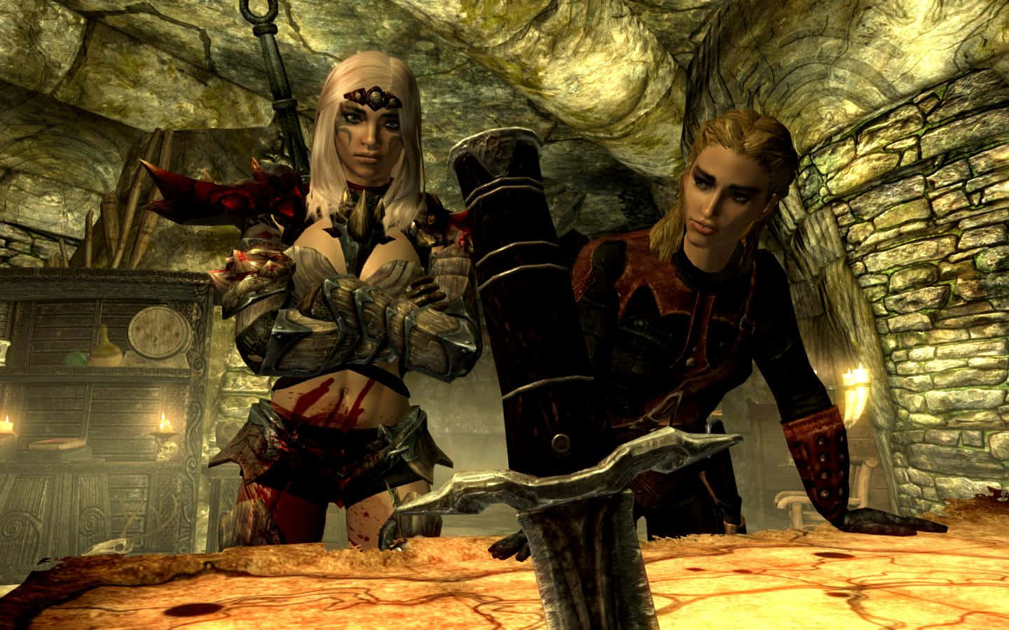 Astrid, Leader of the Dark Brotherhood, in her secret hideout in Skyrim Wallpaper
