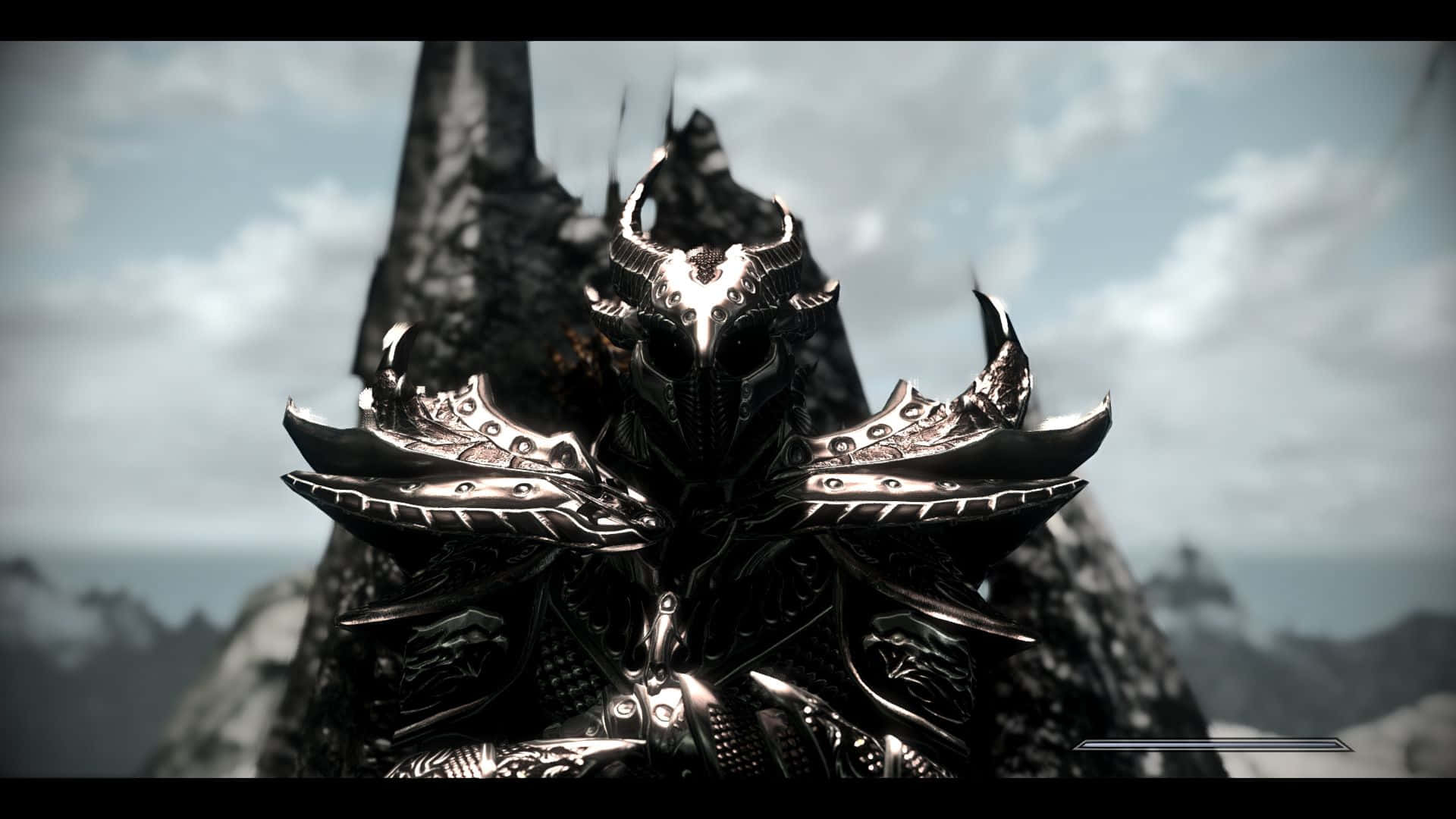 A Daedric Warrior and Weapons Unleashed in The Elder Scrolls V: Skyrim Wallpaper
