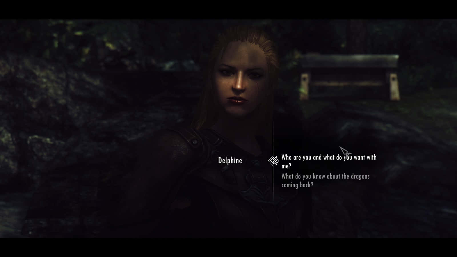 Delphine, the Blades' agent, in action in Skyrim Wallpaper