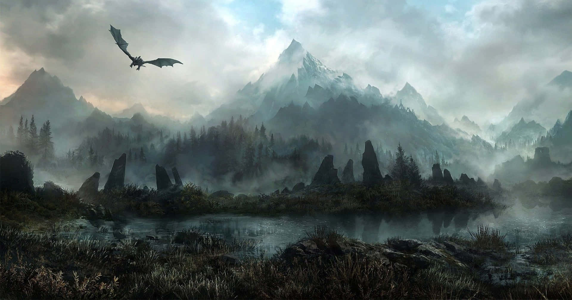 Skyrim Dragon Flying Desktop Wallpaper