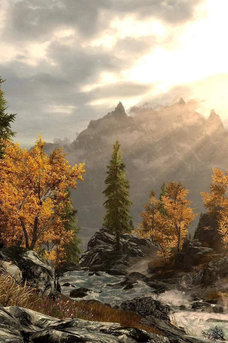 Skyrim Iphone Meadow With River Wallpaper