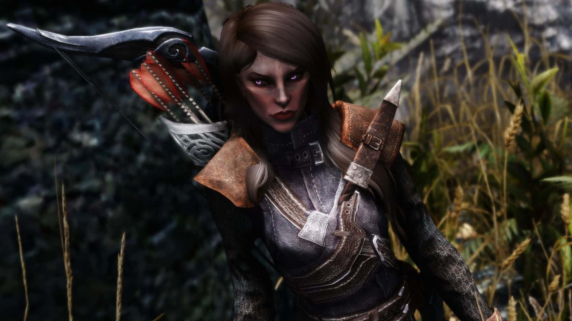 Karliah caught in action in the world of Skyrim Wallpaper