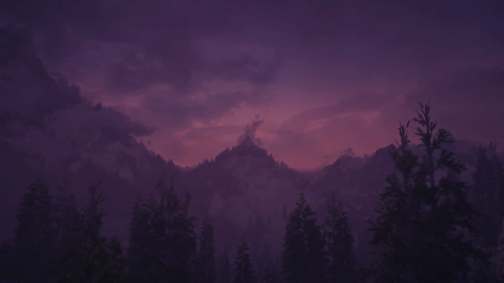 Paisajede Montaña Oscuro Y Brumoso De Skyrim Fondo de pantalla