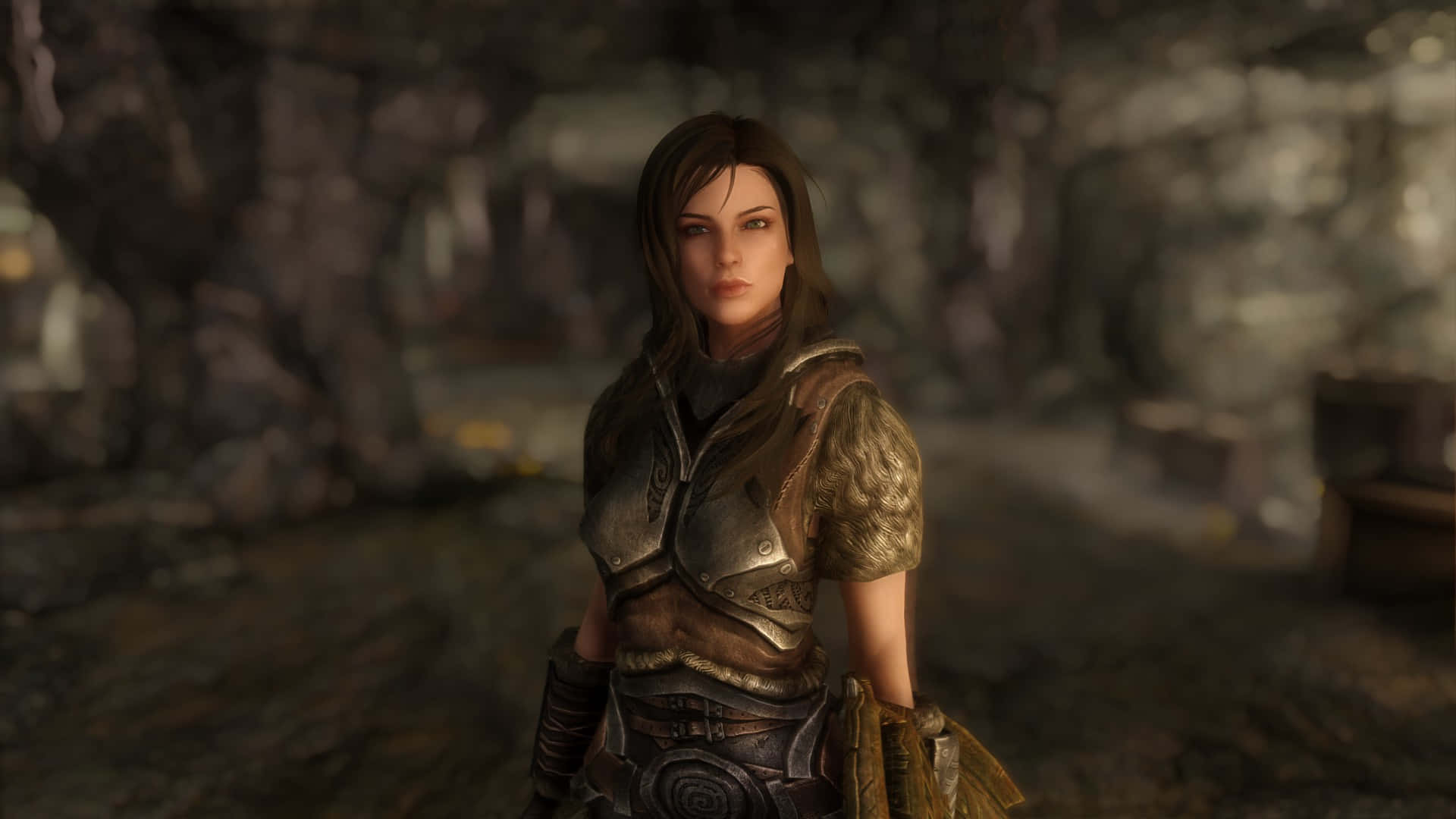 Lydia, the loyal housecarl, fearlessly battling alongside the Dragonborn in Skyrim Wallpaper