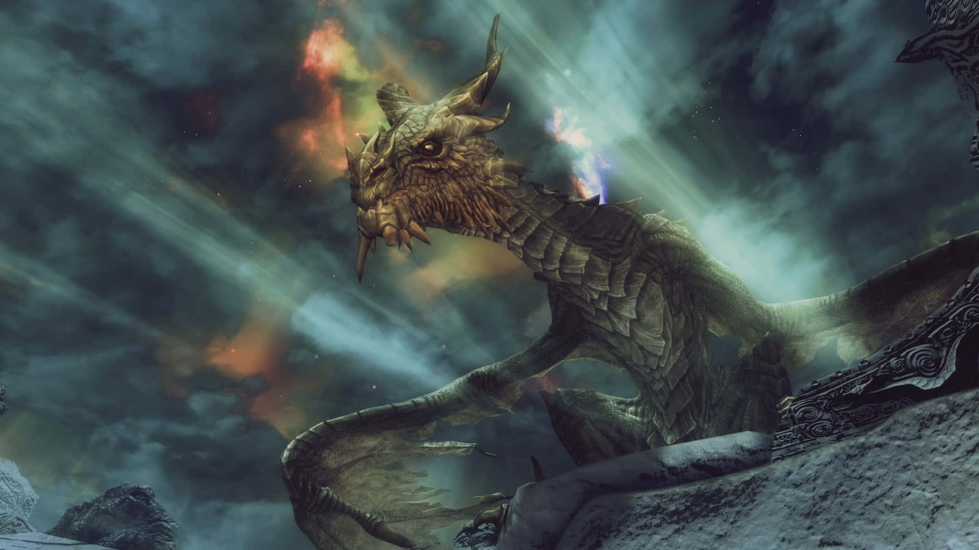 The Wise Dragon Paarthurnax in the Majestic World of Skyrim Wallpaper