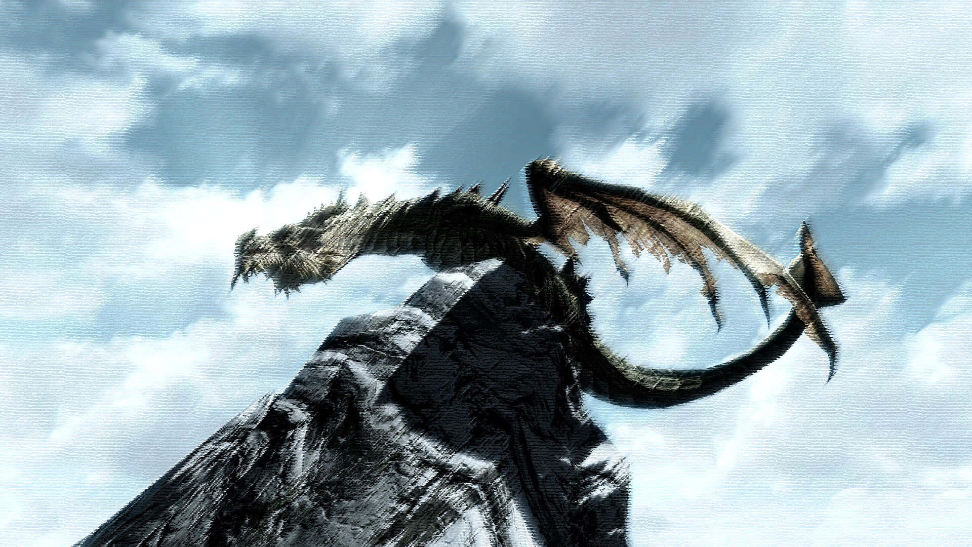 Paarthurnax perching high atop the Throat of the World in Skyrim Wallpaper