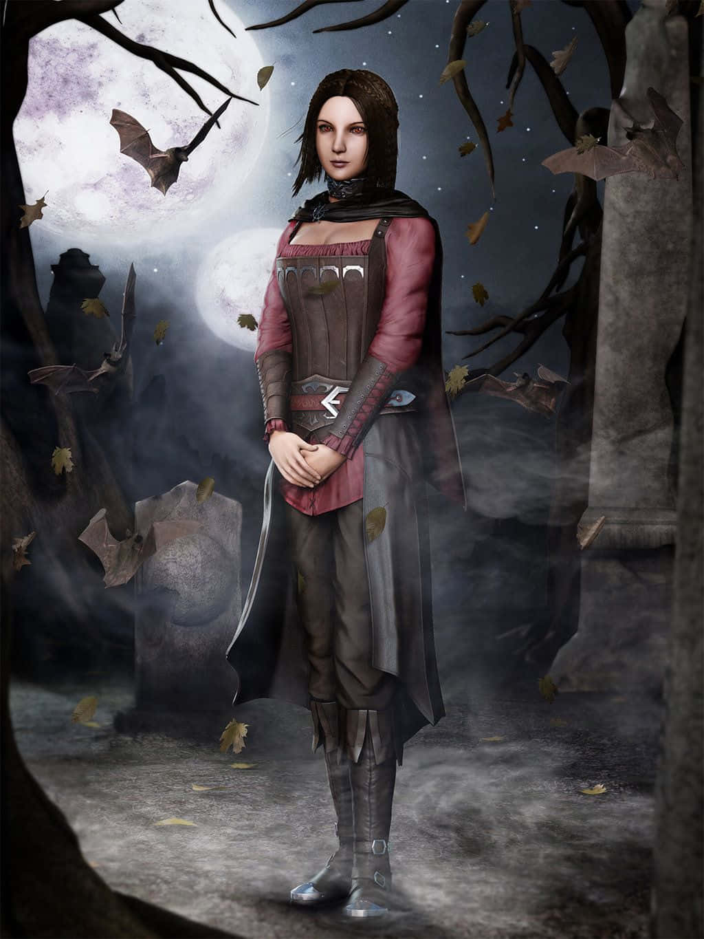 Serana, captivating Vampire NPC in the world of Skyrim Wallpaper