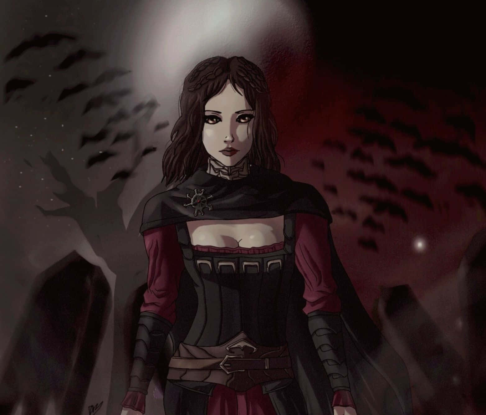 Serana, a powerful vampire from Skyrim, exploring the vast open world. Wallpaper