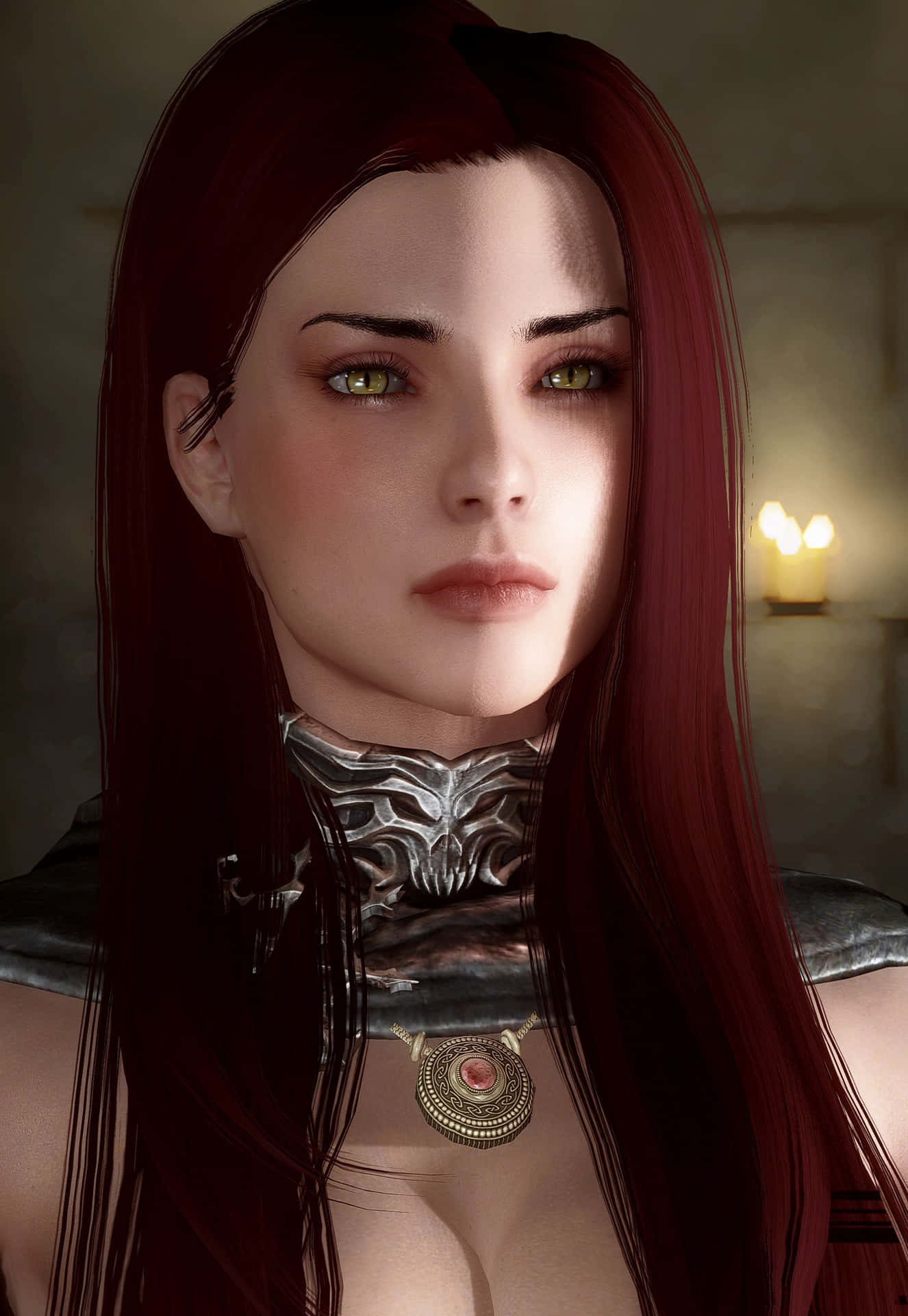 Serana,la Cautivadora Compañera De The Elder Scrolls V: Skyrim, Mira Atentamente En Un Momento De Respiro Durante Su Emocionante Viaje. Fondo de pantalla