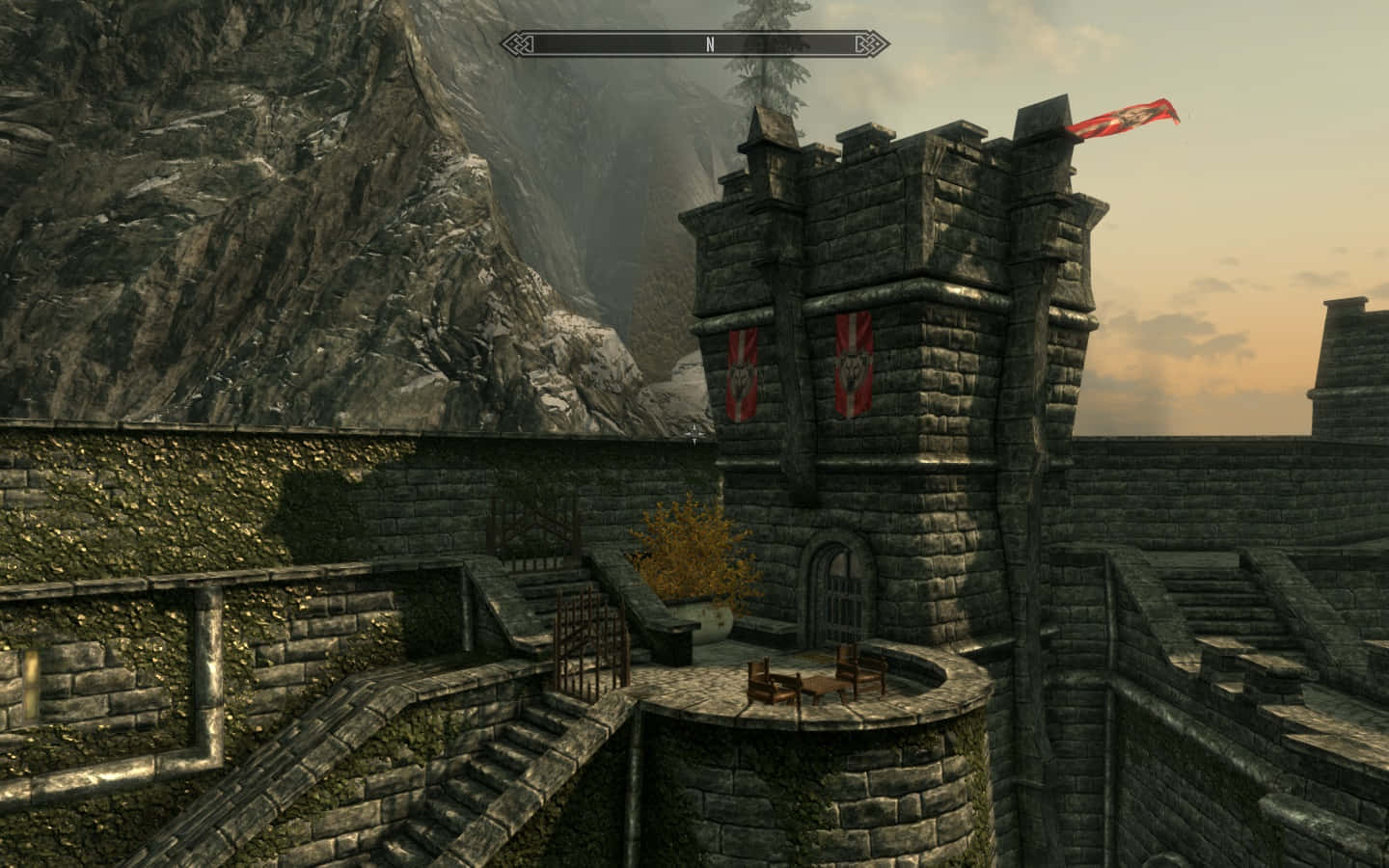 Stunning view of Solitude, the capital city of Skyrim, with its breathtaking architecture and scenic background. Wallpaper