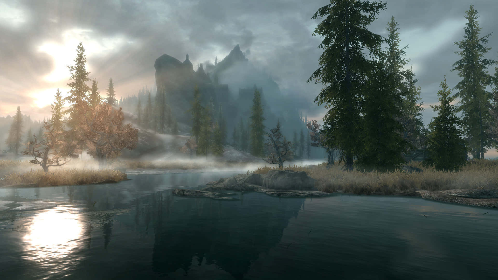 Download Majestic Solitude in Skyrim Wallpaper | Wallpapers.com