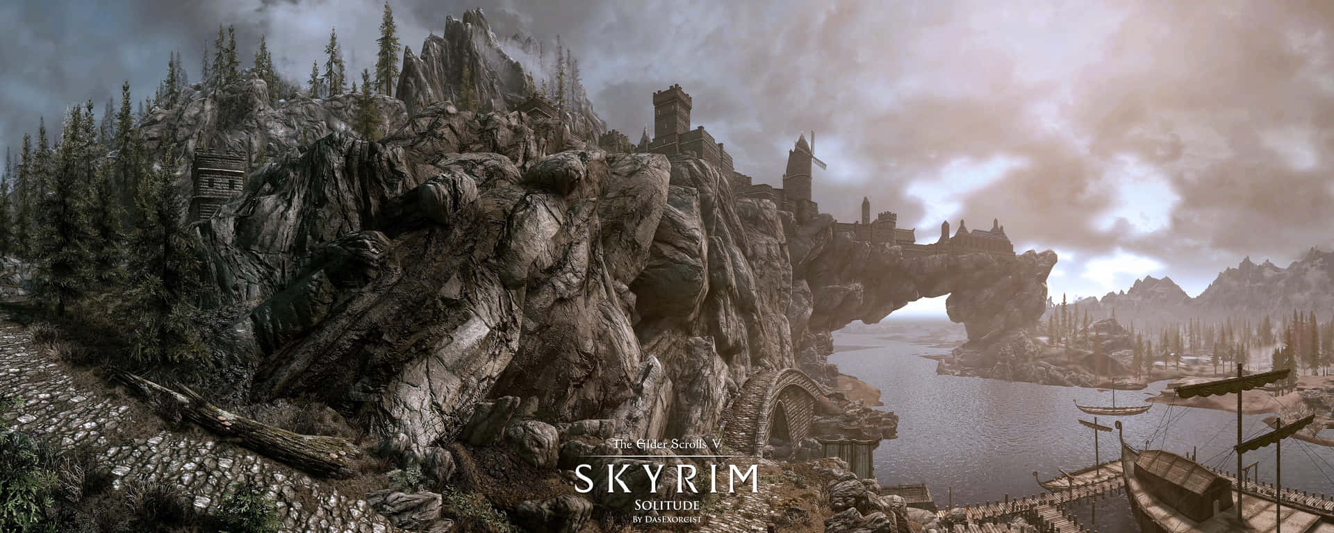 A Stunning View of the City of Solitude in Skyrim Wallpaper