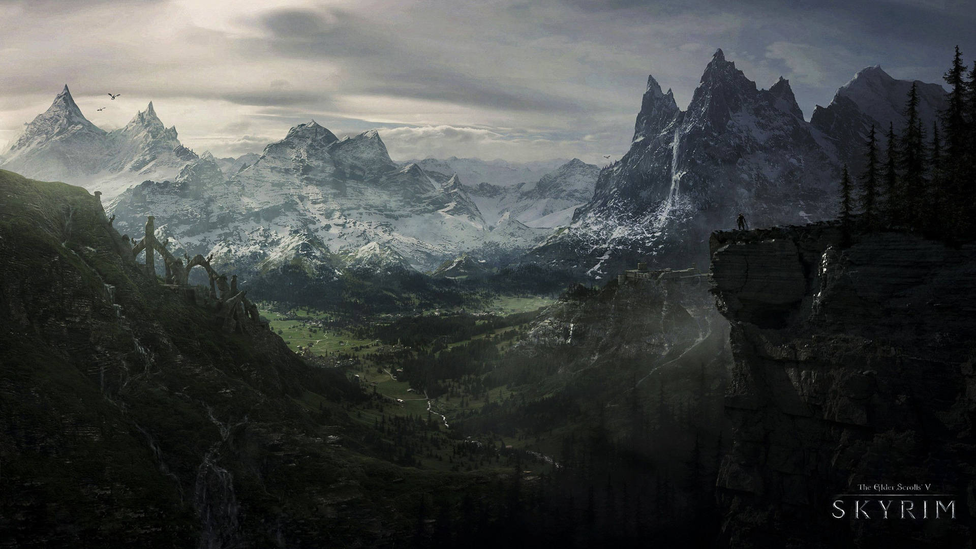 Escenariode Montañas Oscuras De Skyrim En Ultra Alta Definición. Fondo de pantalla