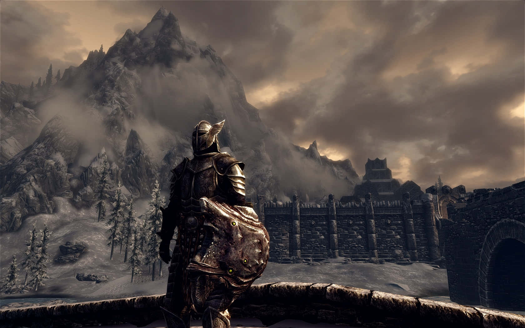 Majestic view of Windhelm City in Skyrim Wallpaper