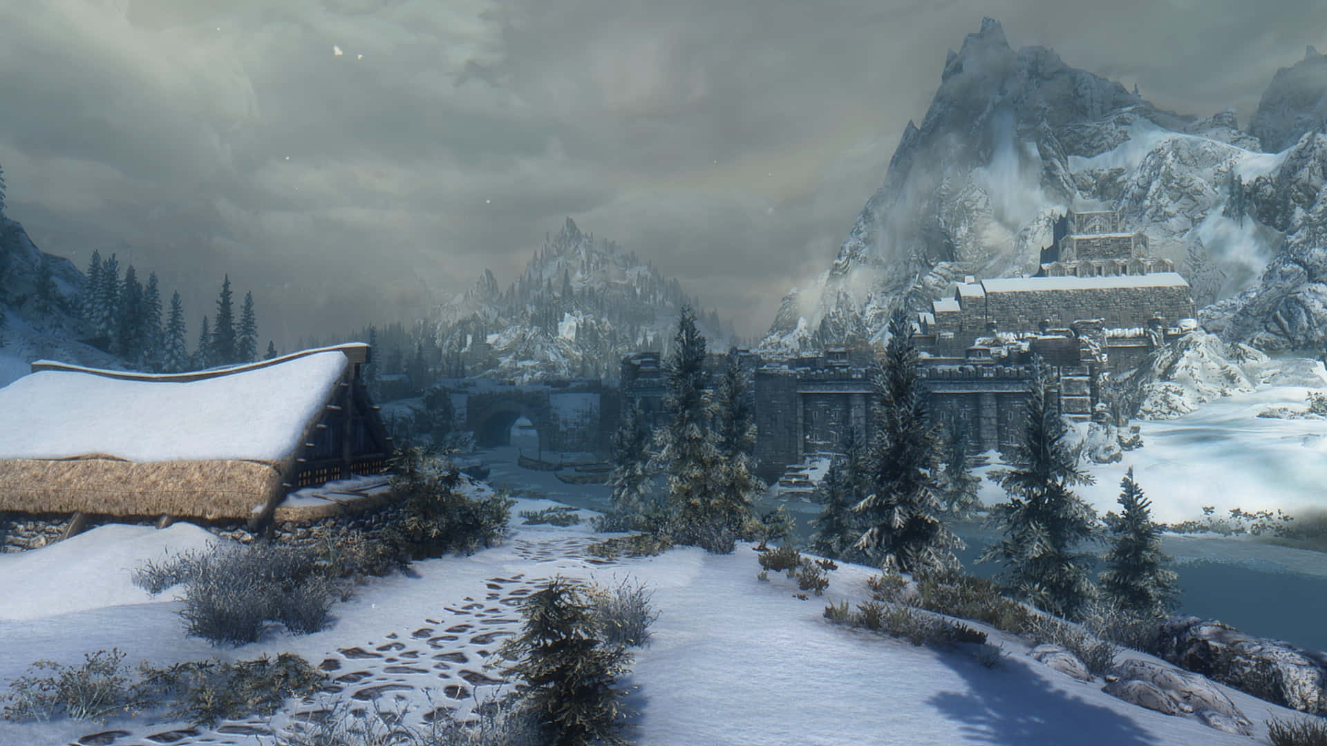 Majestic view of Windhelm in Skyrim Wallpaper