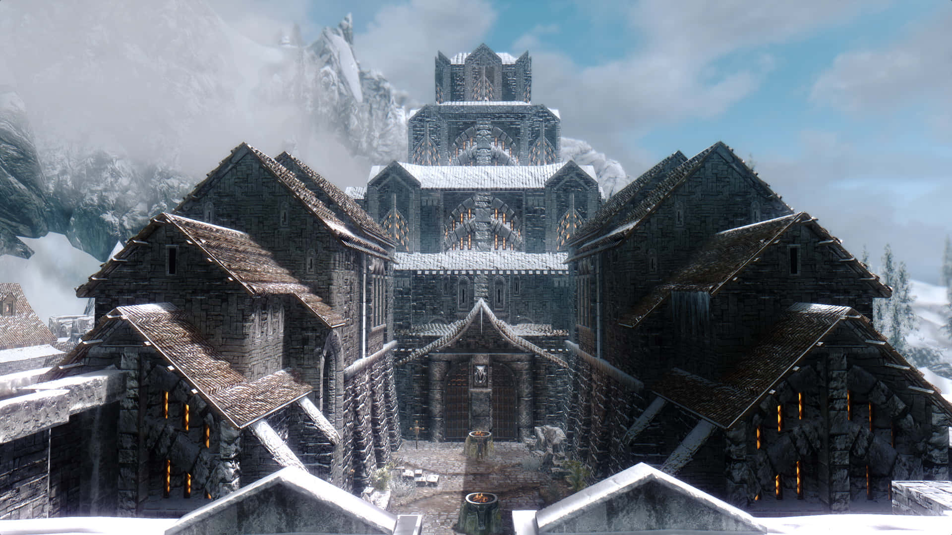 Majestic view of Skyrim's Windhelm City Wallpaper
