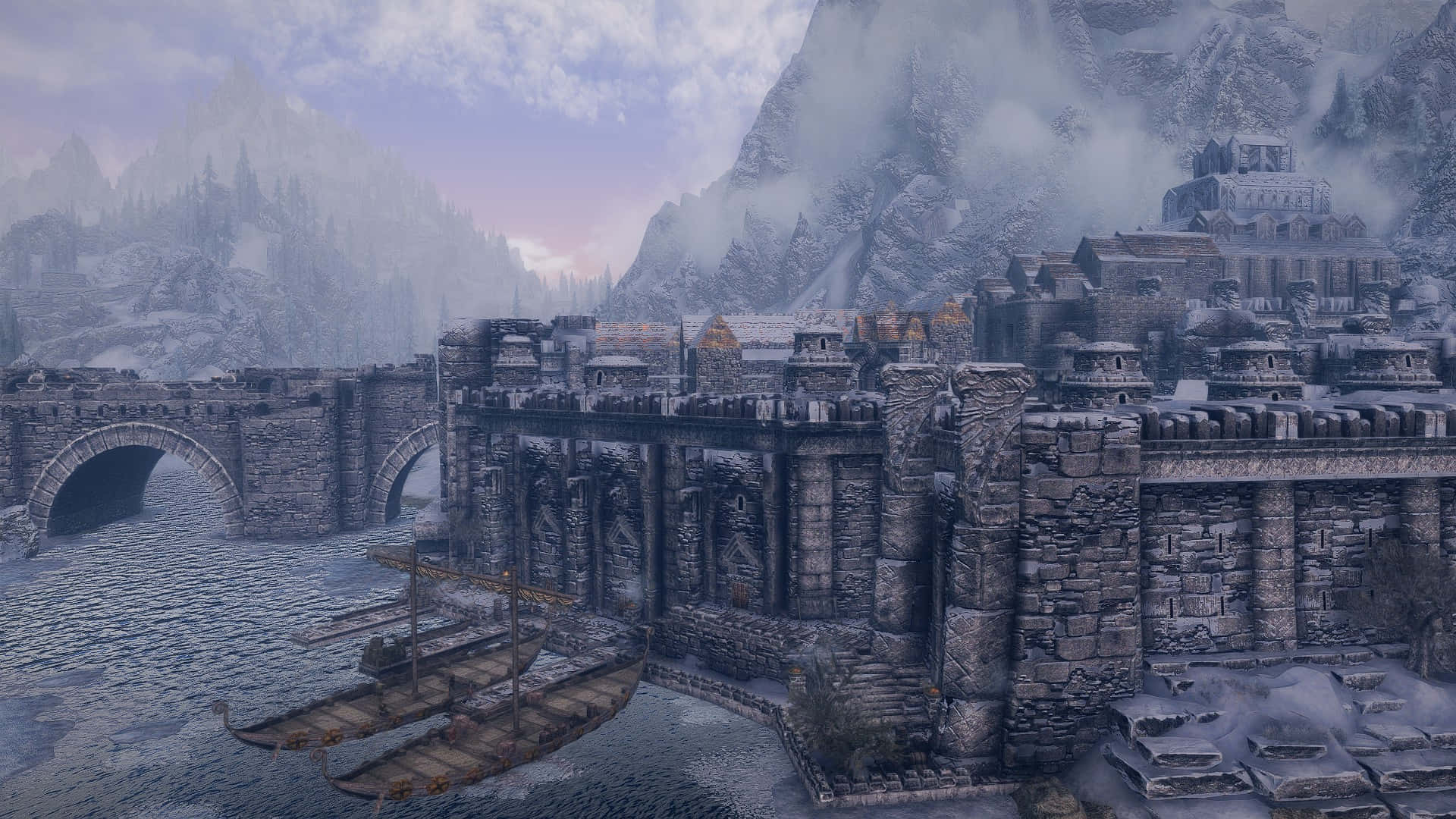 Majestic View of Windhelm in Skyrim Wallpaper